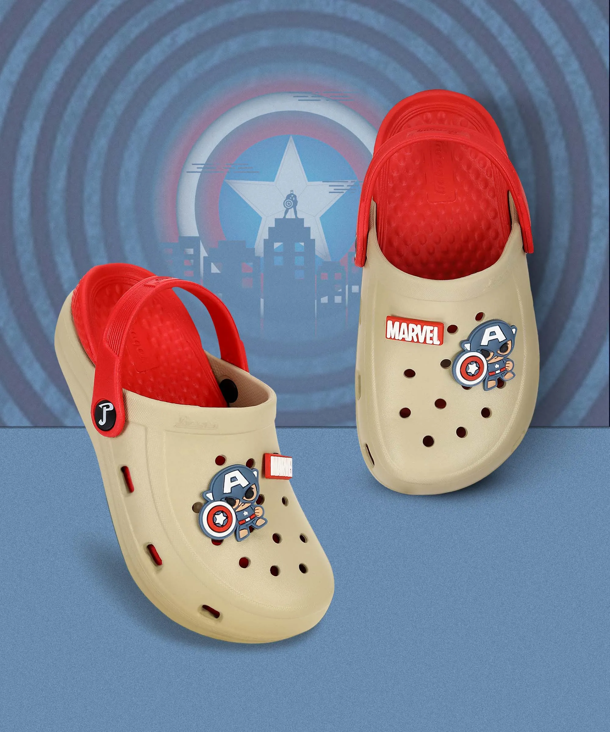 Marvel Captain America EVMK8013K Kids' Casual Clogs | Stylish Clogs for Kids with Durable Anti-Skid Sole, Cushioned Foot Support