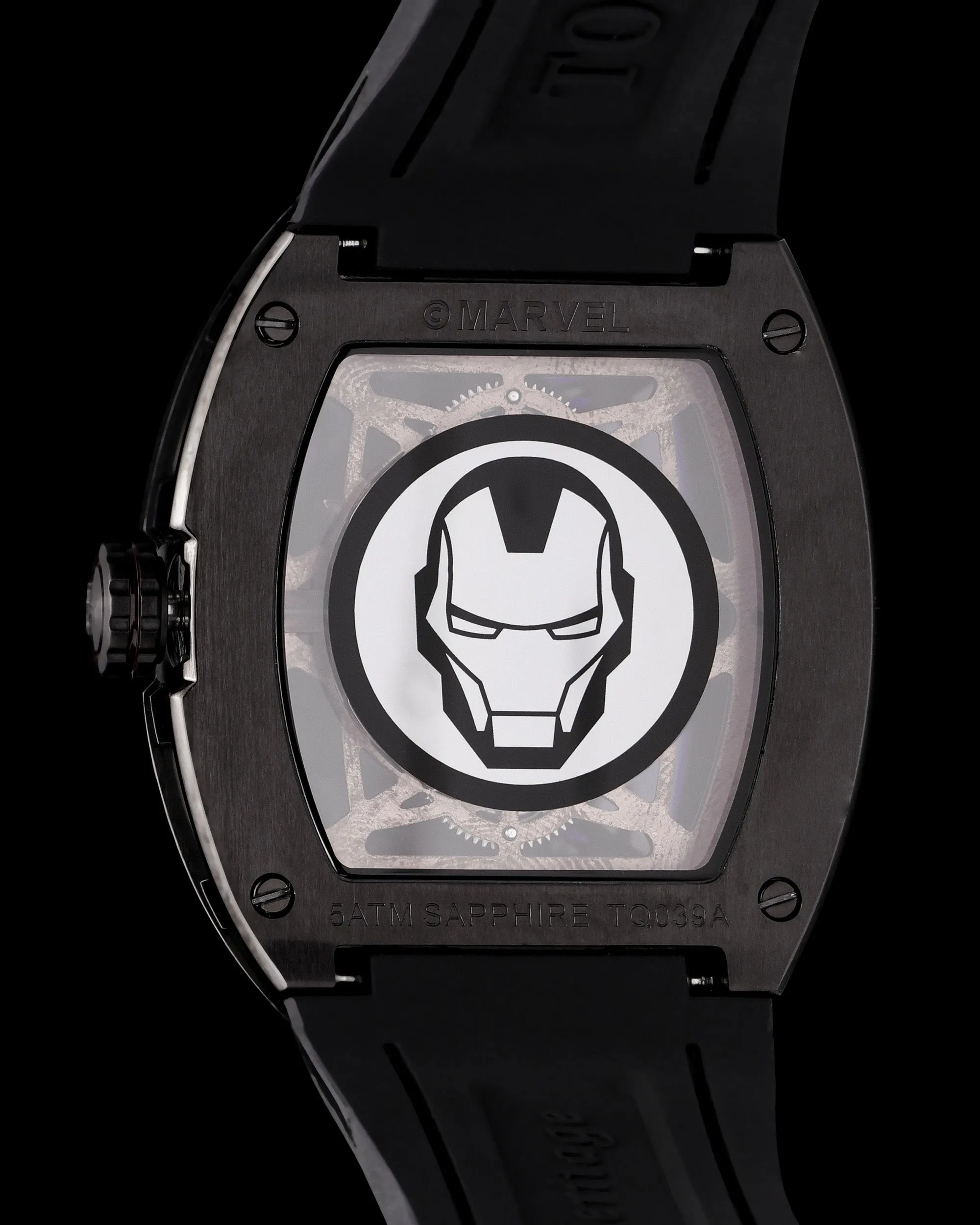 Marvel Tony Stark TQ039-AD3 (Black) with Black Bamboo Silicone and Leather Strap