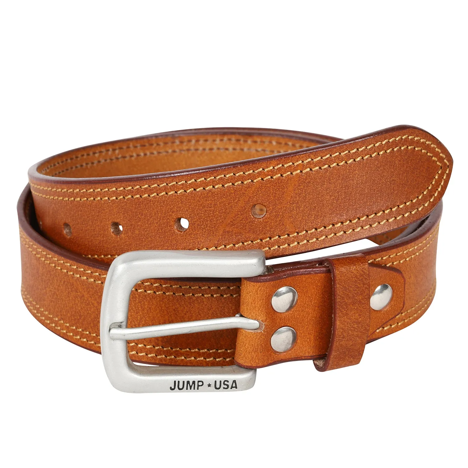 Men Leather Tan Belts With Metal Buckle