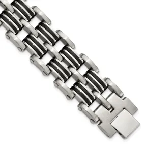 Men's 20mm Stainless Steel & Black Rubber Link Bracelet, 8.25 Inch