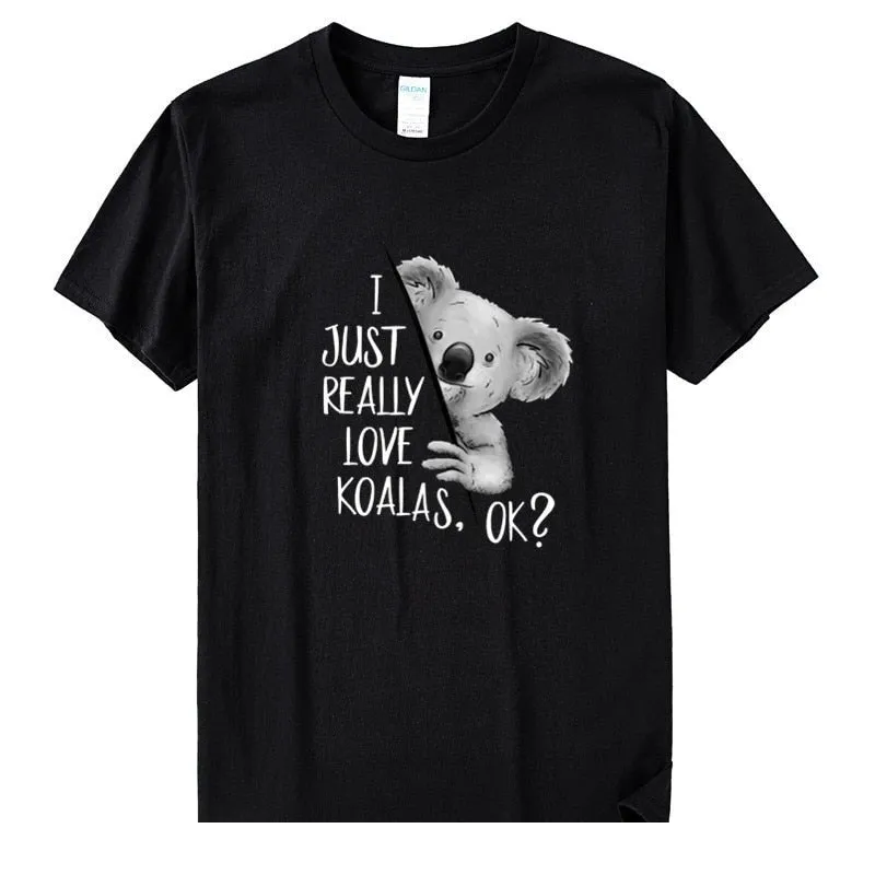 Men's Casual 90s Style I Just Really Love Koalas Ok Printed Cotton T-Shirt