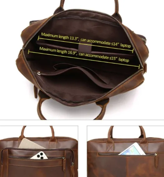 Men's Genuine Leather Handbags Laptop Bag Travel Messenger Bag