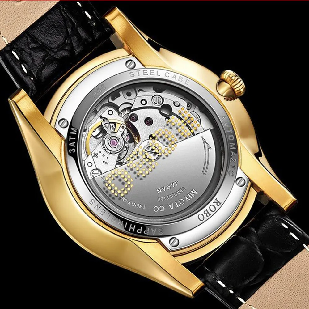 Men's Luminous Curved Sapphire Glass Round Stainless Steel Wristwatches