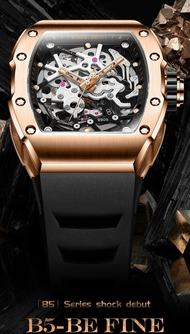 Men's Phantom Series Skeleton Rubber Band Automatic Mechanical Watch