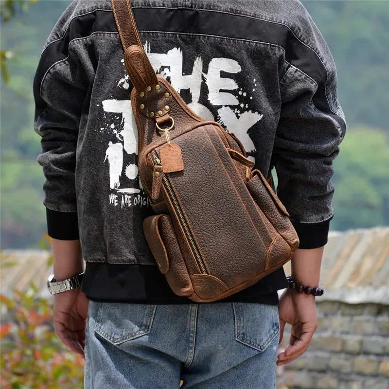 Men's Retro Genuine Leather Daily Travel Multifunctional Chest Bag