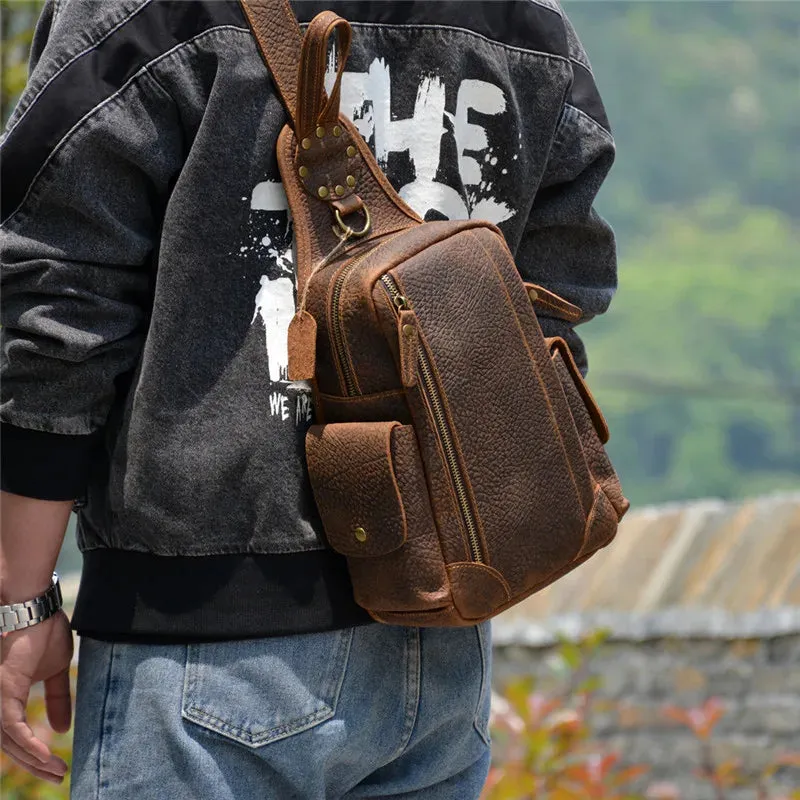 Men's Retro Genuine Leather Daily Travel Multifunctional Chest Bag