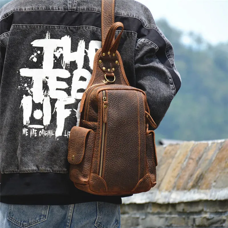 Men's Retro Genuine Leather Daily Travel Multifunctional Chest Bag