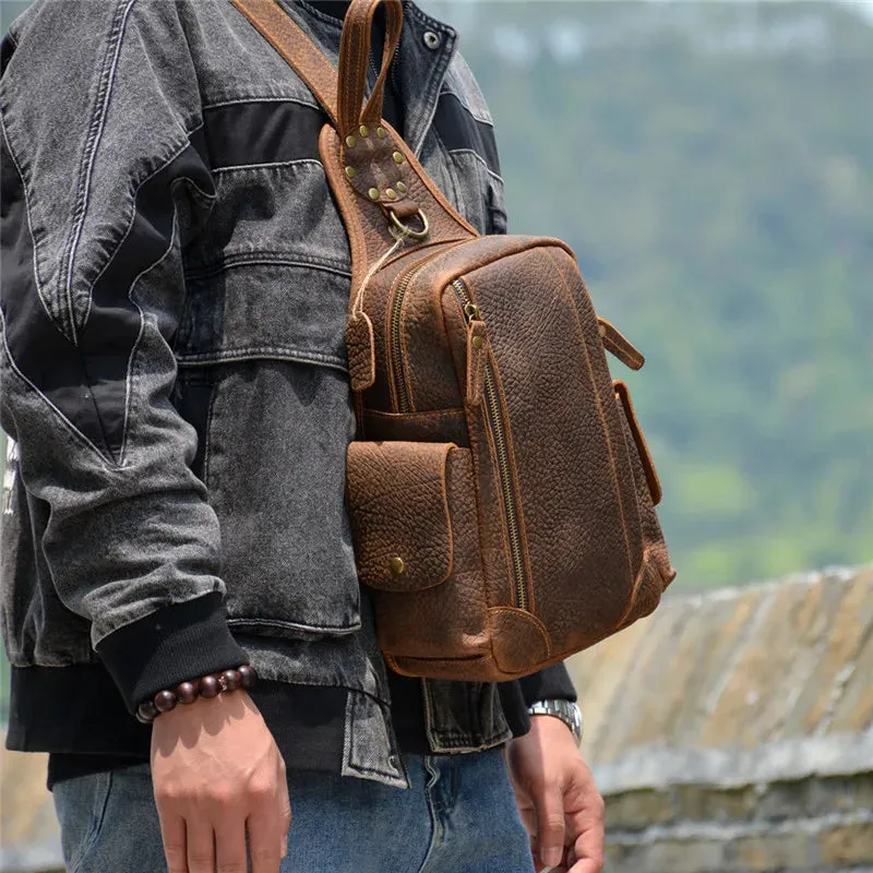 Men's Retro Genuine Leather Daily Travel Multifunctional Chest Bag