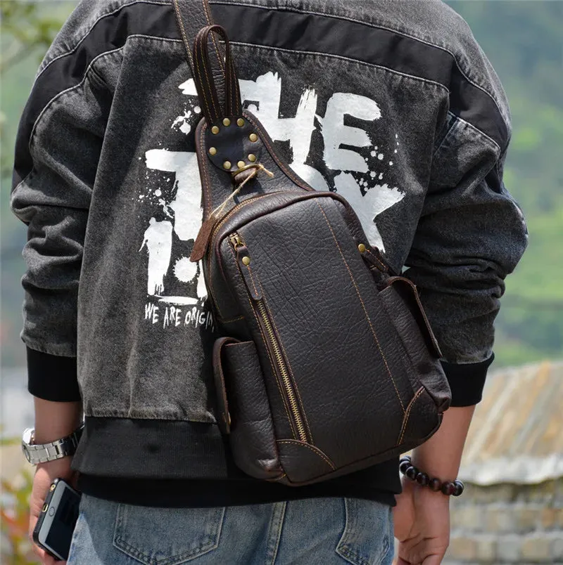 Men's Retro Genuine Leather Daily Travel Multifunctional Chest Bag