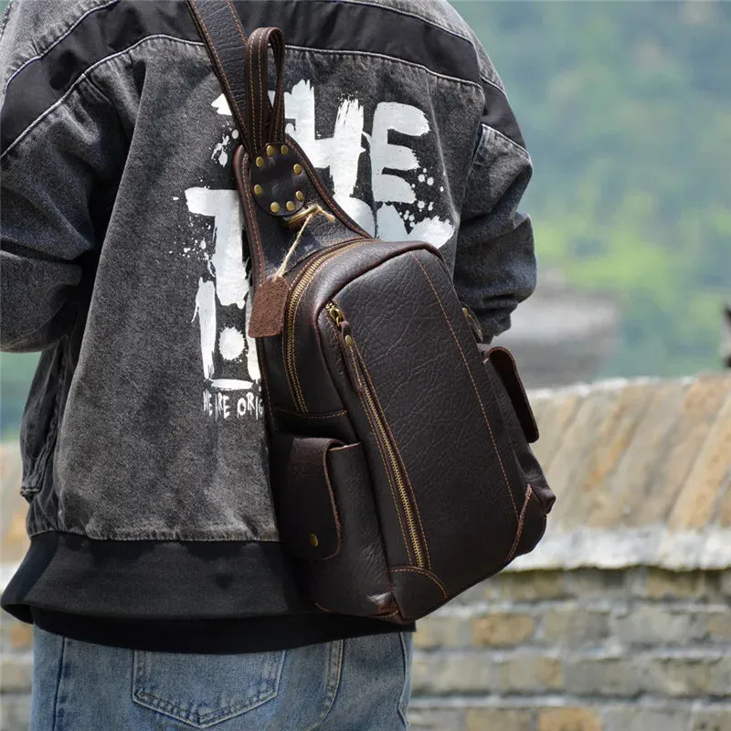 Men's Retro Genuine Leather Daily Travel Multifunctional Chest Bag