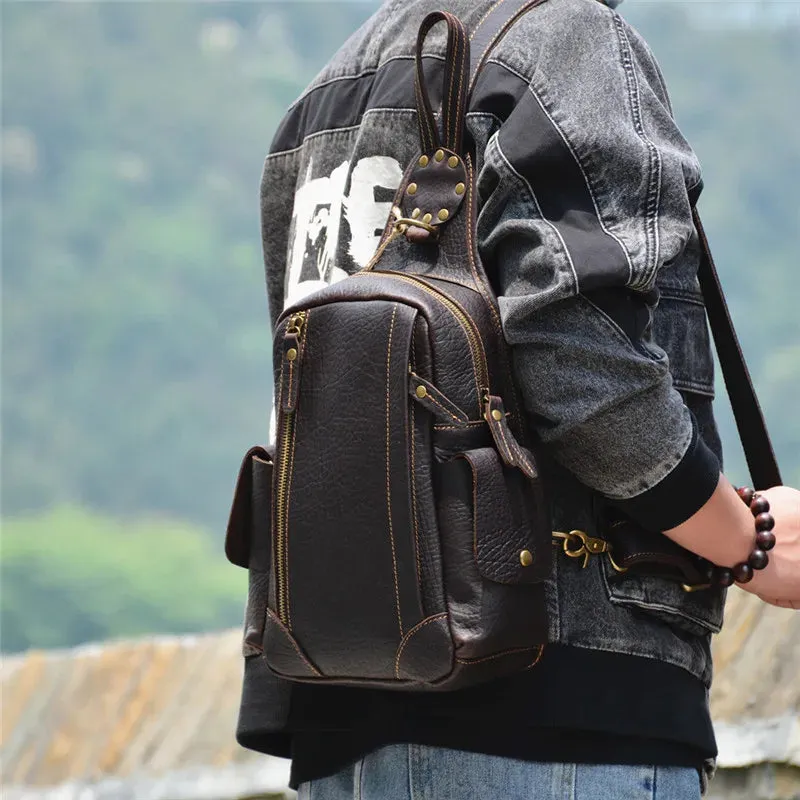 Men's Retro Genuine Leather Daily Travel Multifunctional Chest Bag