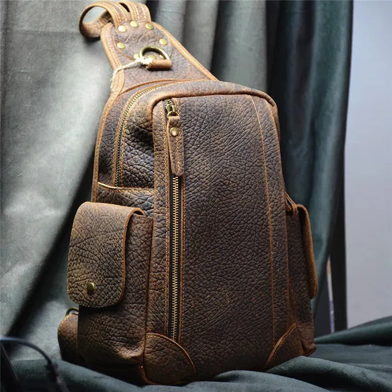 Men's Retro Genuine Leather Daily Travel Multifunctional Chest Bag