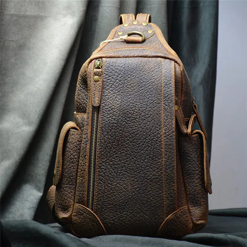 Men's Retro Genuine Leather Daily Travel Multifunctional Chest Bag