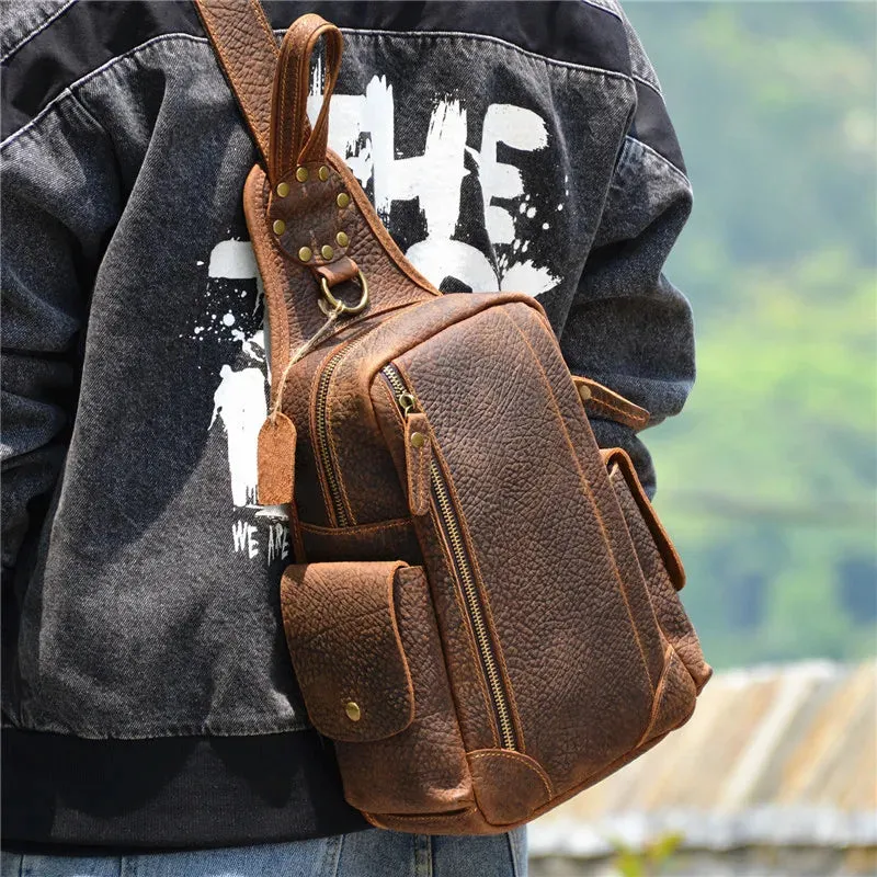 Men's Retro Genuine Leather Daily Travel Multifunctional Chest Bag