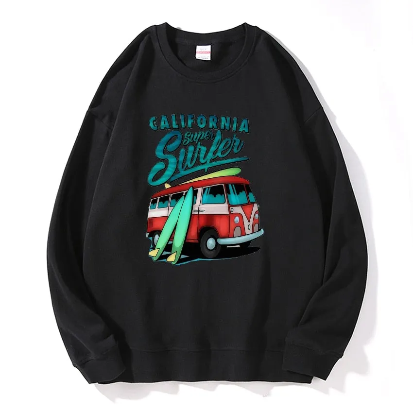 Men's Summer Cotton Loose Surfer Printed Drop Shoulder Sweatshirts