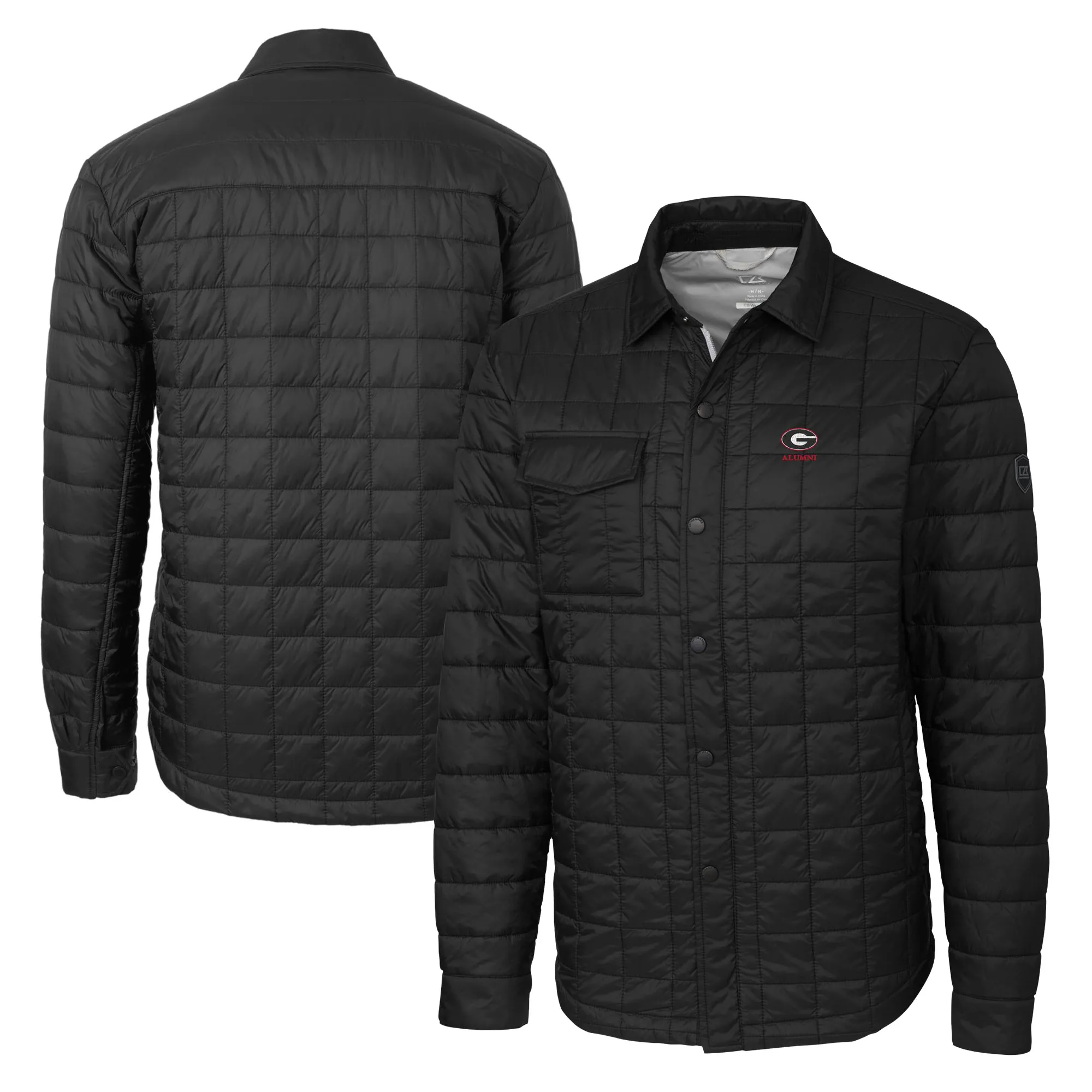 Men's Cutter & Buck  Black Georgia Bulldogs Alumni Logo Rainier PrimaLoft Eco Insulated Quilted Button-Up Shacket