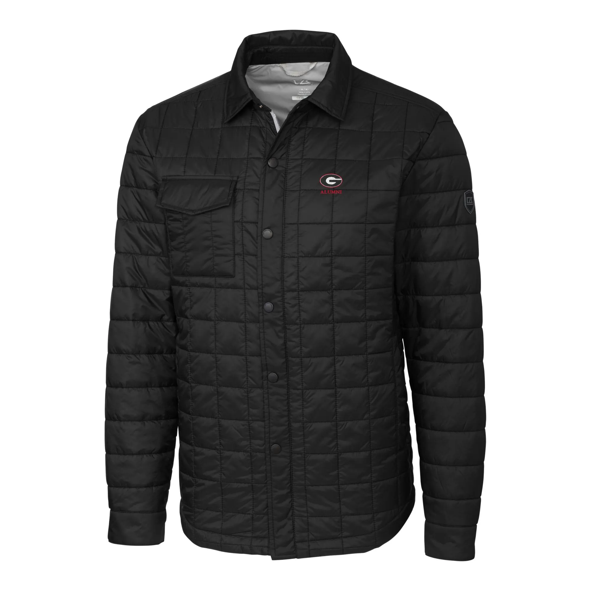 Men's Cutter & Buck  Black Georgia Bulldogs Alumni Logo Rainier PrimaLoft Eco Insulated Quilted Button-Up Shacket