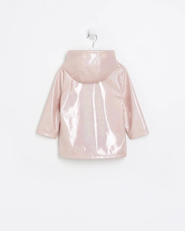 Mini girls pink glitter hooded raincoat