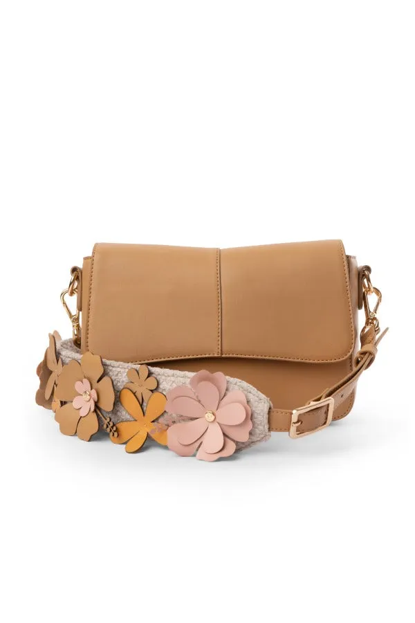 Mini Goblet Crossbody in Leather : Beige With Laser-Cut Strap