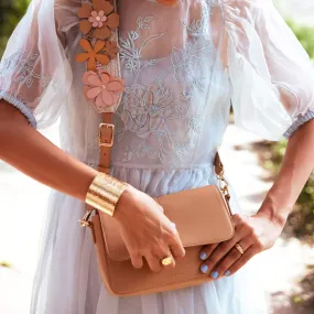 Mini Goblet Crossbody in Leather : Beige With Laser-Cut Strap