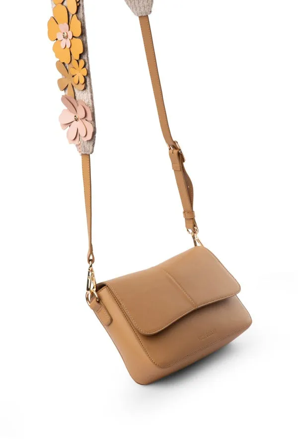 Mini Goblet Crossbody in Leather : Beige With Laser-Cut Strap