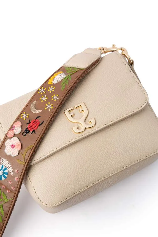 Mini Goblet Crossbody Leather – Cream with Embroidered Strap