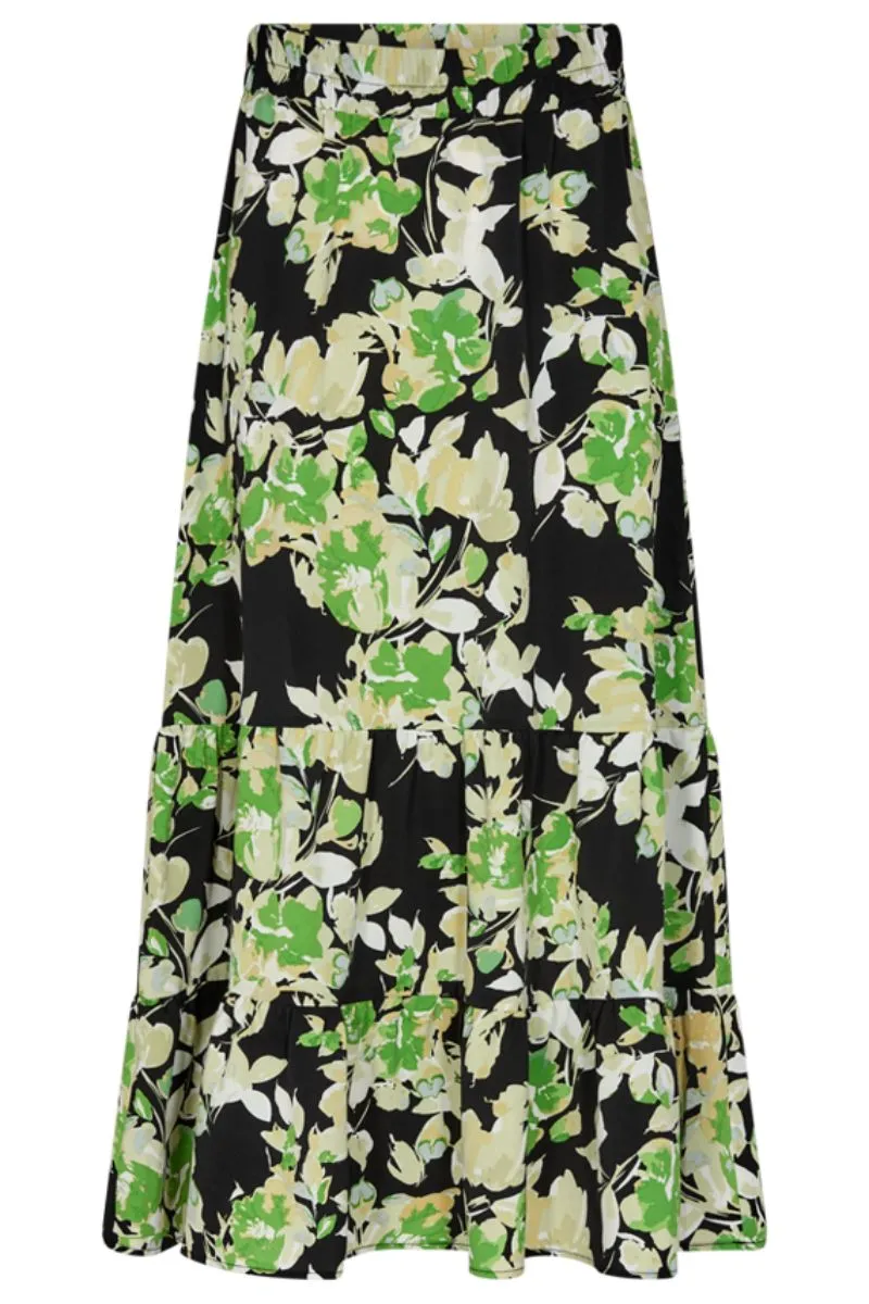 Mison Skirt | Black w. Piquant Green | Nederdel fra Freequent