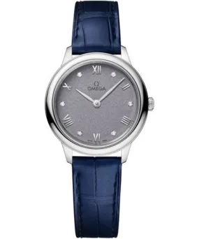 Omega De Ville Prestige Quartz 27.5mm Blue Diamond Dial Leather Strap Women's Watch 434.13.28.60.53.001 434.13.28.60.53.001