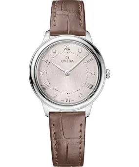 Omega De Ville Prestige Quartz 30mm Rose Diamond Dial Taupe Leather Strap Women's Watch 434.13.30.60.52.001 434.13.30.60.52.001