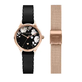 OUI & ME-Bichette 28mm 3 Hand Pink Dial Watch With A Rose Gold Mesh Bracelet