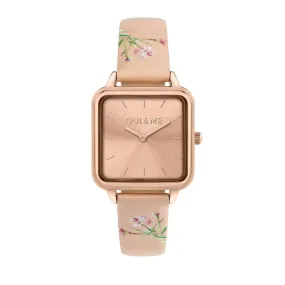 OUI & ME-Harmonie 28mm 2 Hand Square White Flower Dial Watch With Yellow Gold Mesh Bracelet