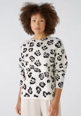 OUI Animal Print Long Sleeve Knit Jumper, Off White