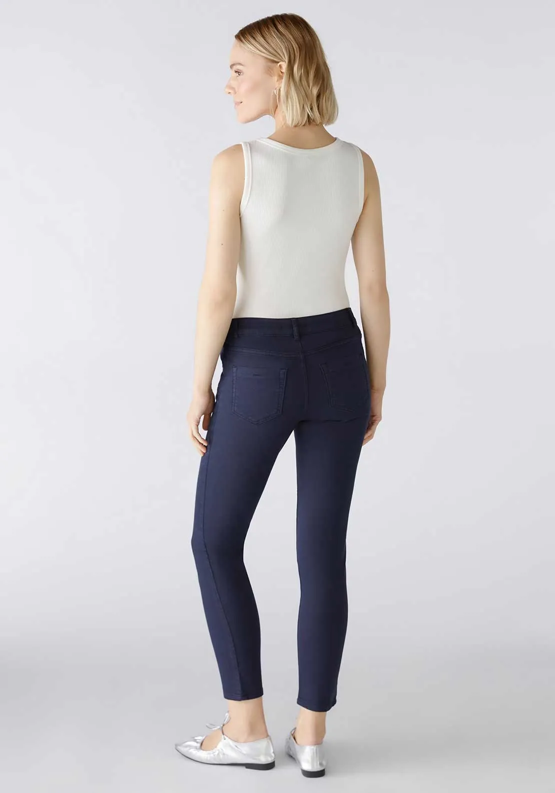 Oui Baxtor Slim Fit Cropped Jeggings, Dark Blue Denim