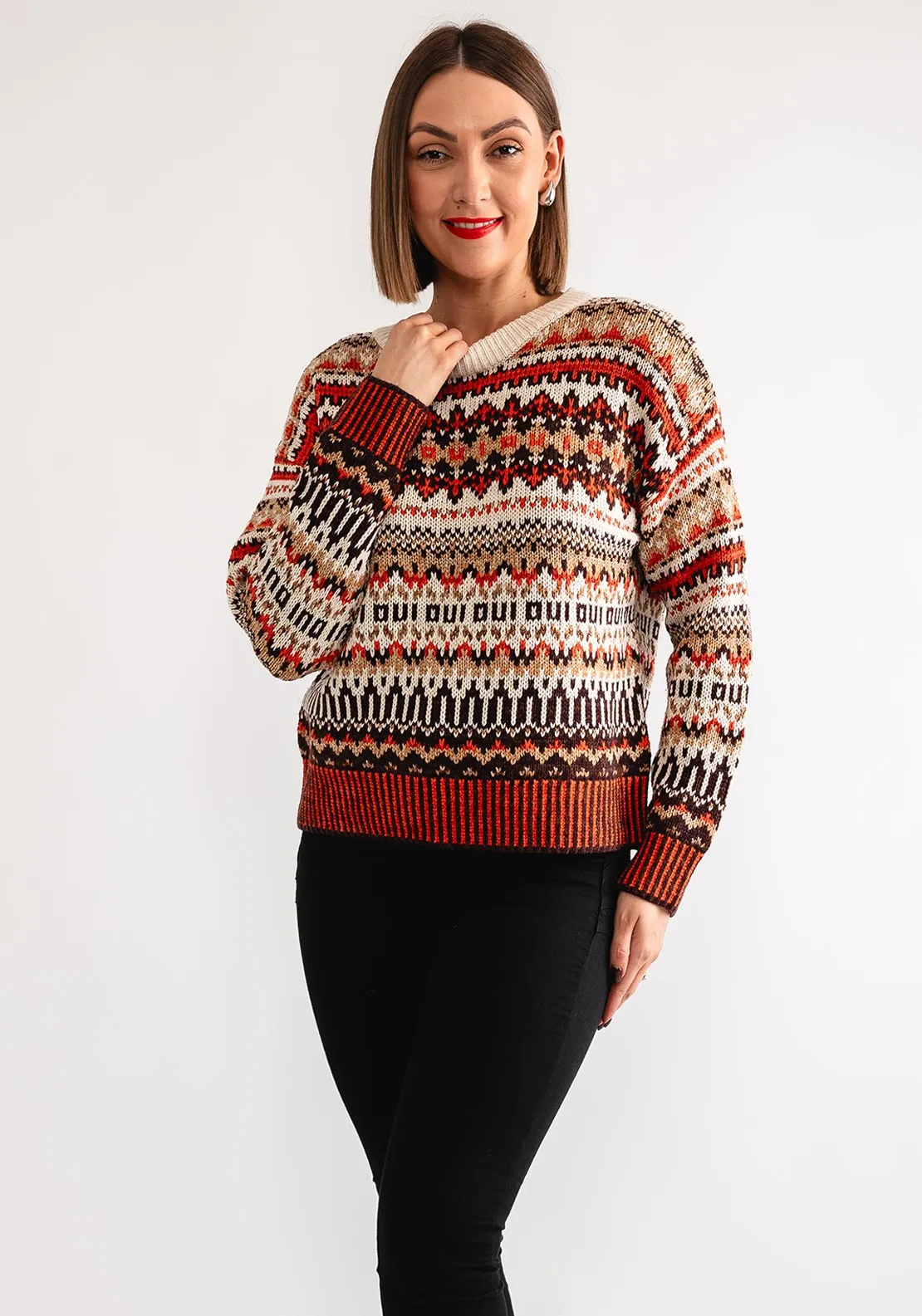 Oui Fairisle Print Glitter Detail Jumper, Orange