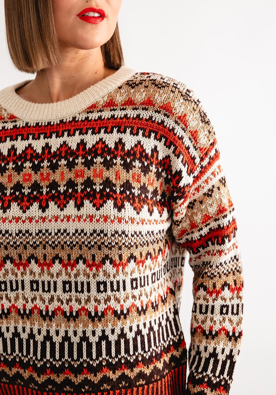 Oui Fairisle Print Glitter Detail Jumper, Orange