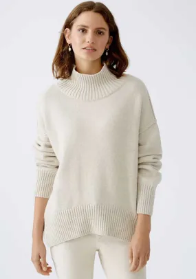 Oui Knit Polo Neck Jumper, Light Beige