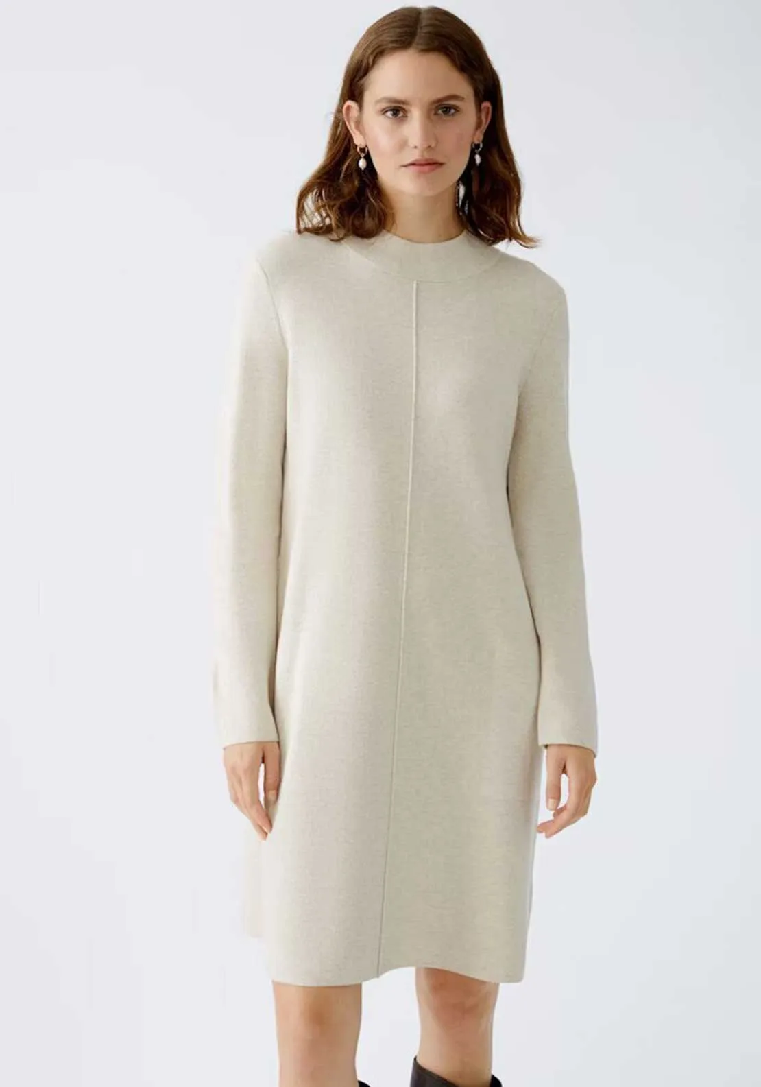 Oui Knitted Jumper Dress, Light Beige