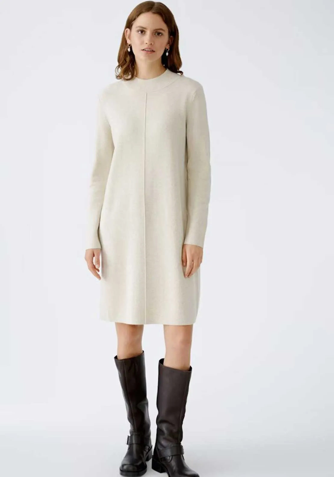 Oui Knitted Jumper Dress, Light Beige