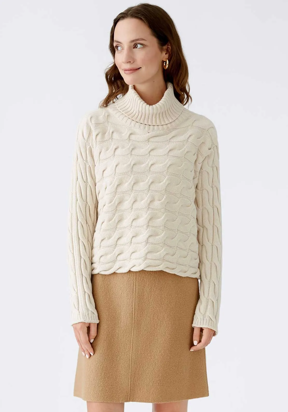 Oui Polo Neck Knitted Jumper, Cream