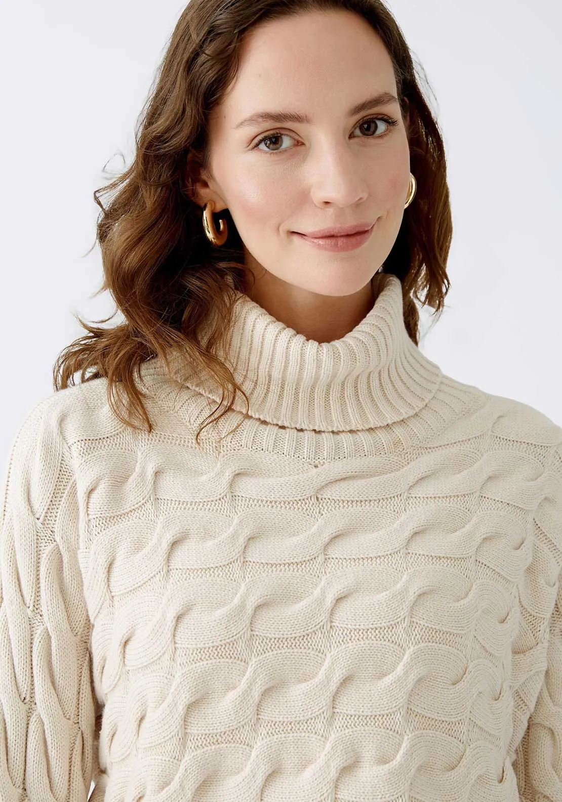 Oui Polo Neck Knitted Jumper, Cream