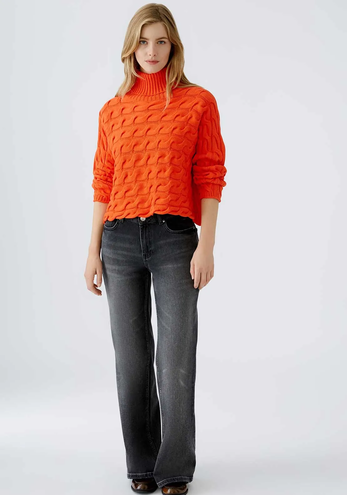 Oui Polo Neck Knitted Jumper, Orange