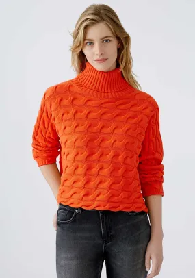 Oui Polo Neck Knitted Jumper, Orange