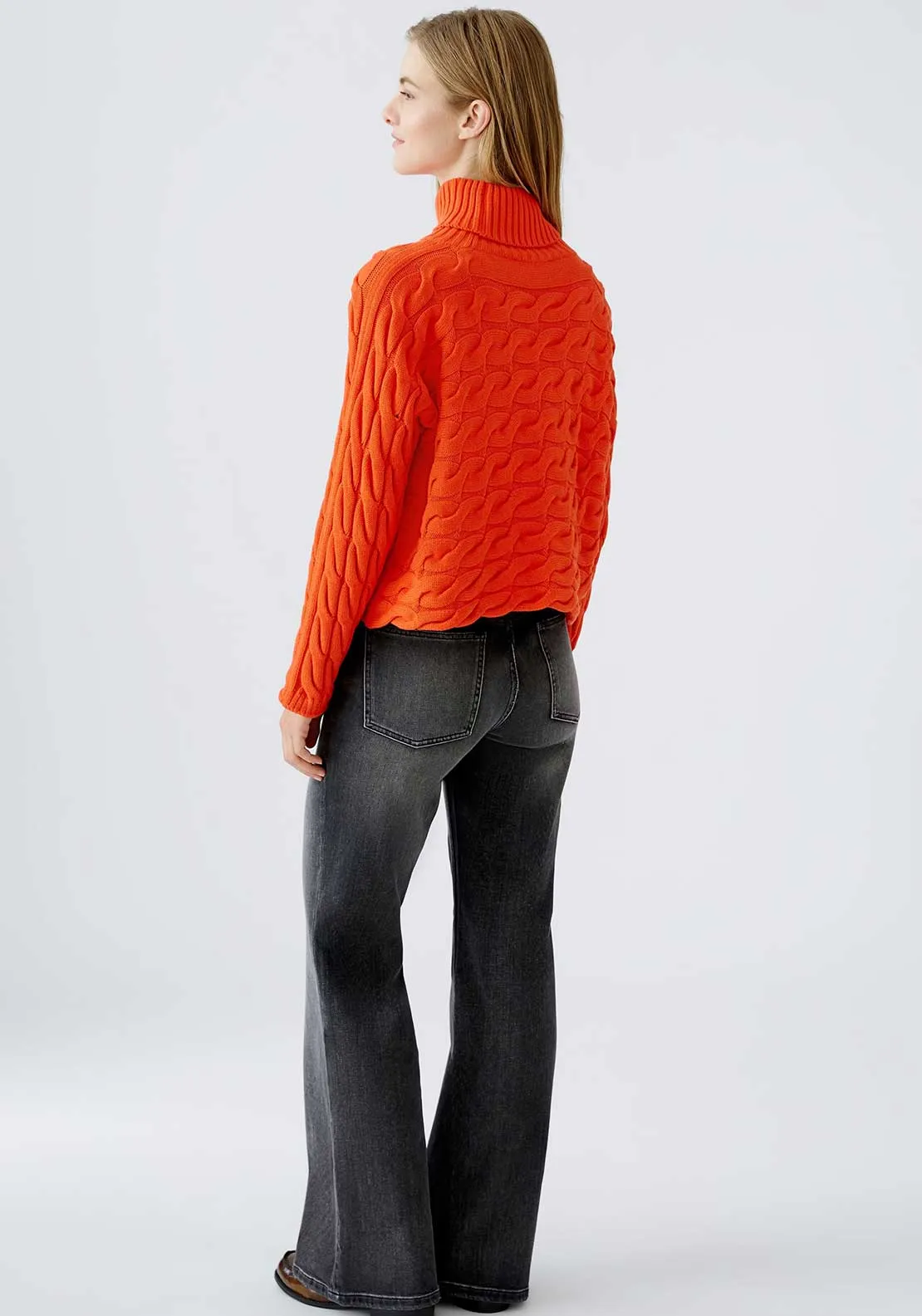 Oui Polo Neck Knitted Jumper, Orange