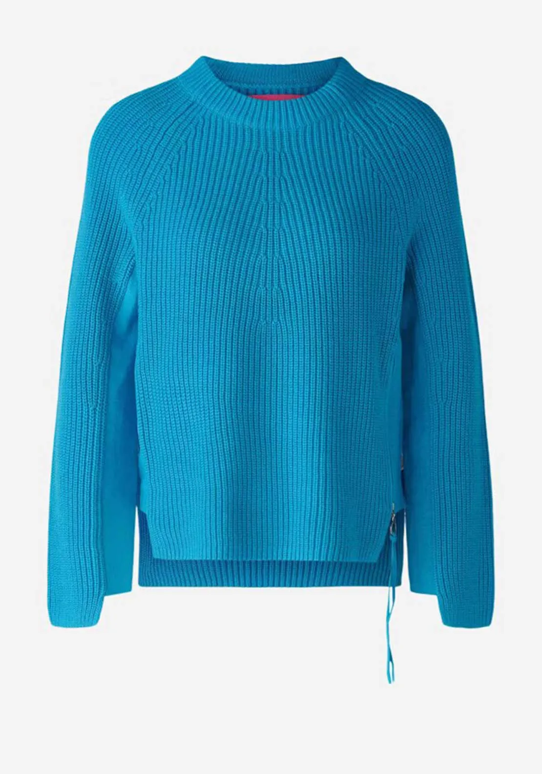 Oui Ribbed Side Zip Cotton Jumper, Blue