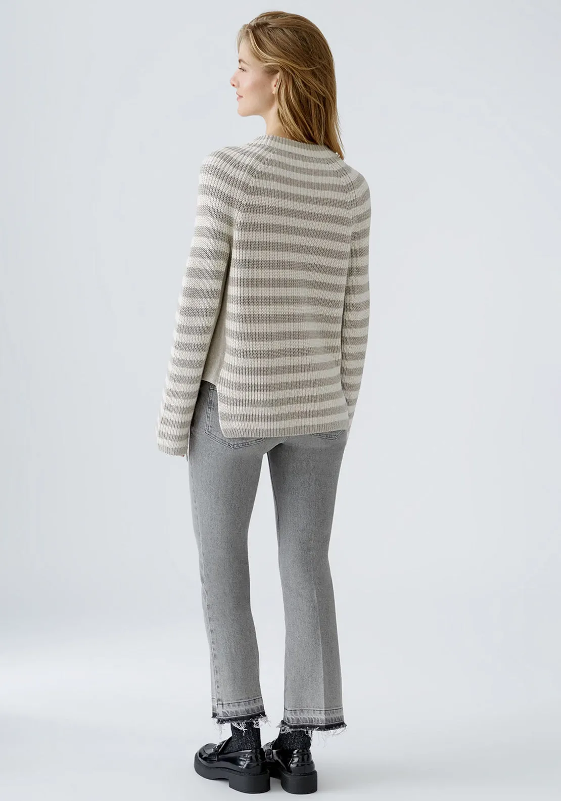 OUI Rubi Stripe Long Sleeve Knit Jumper, Grey