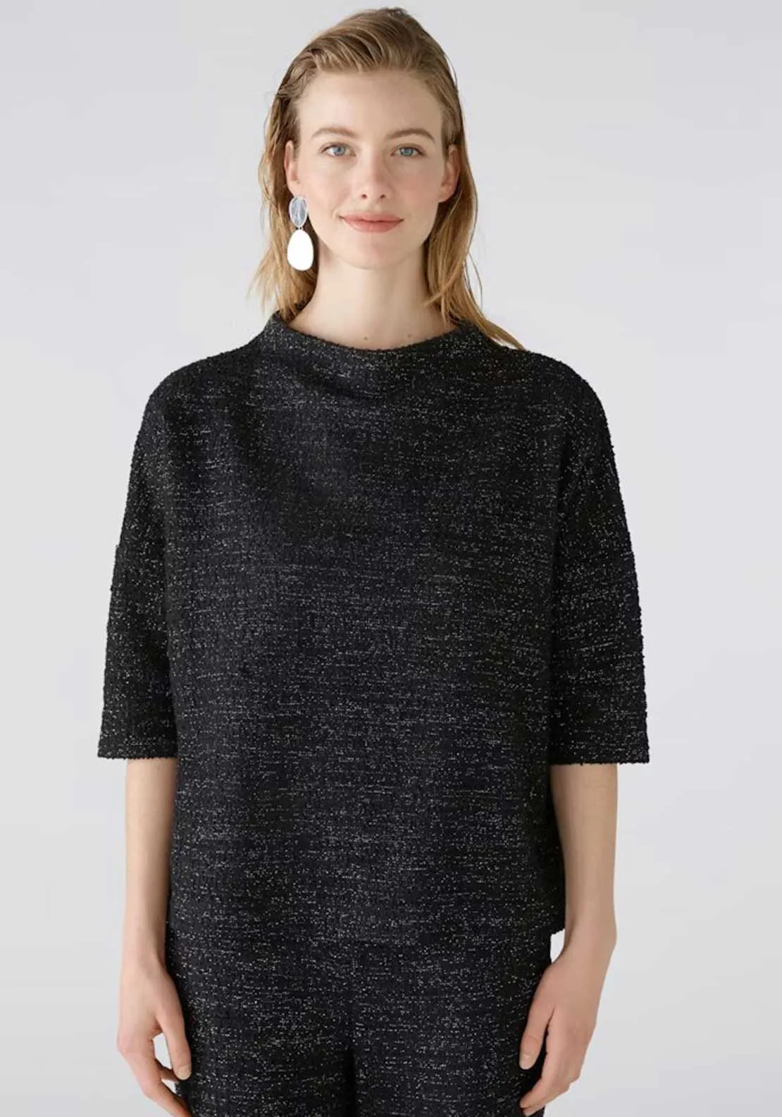 Oui Shimmer Tweed Top, Black