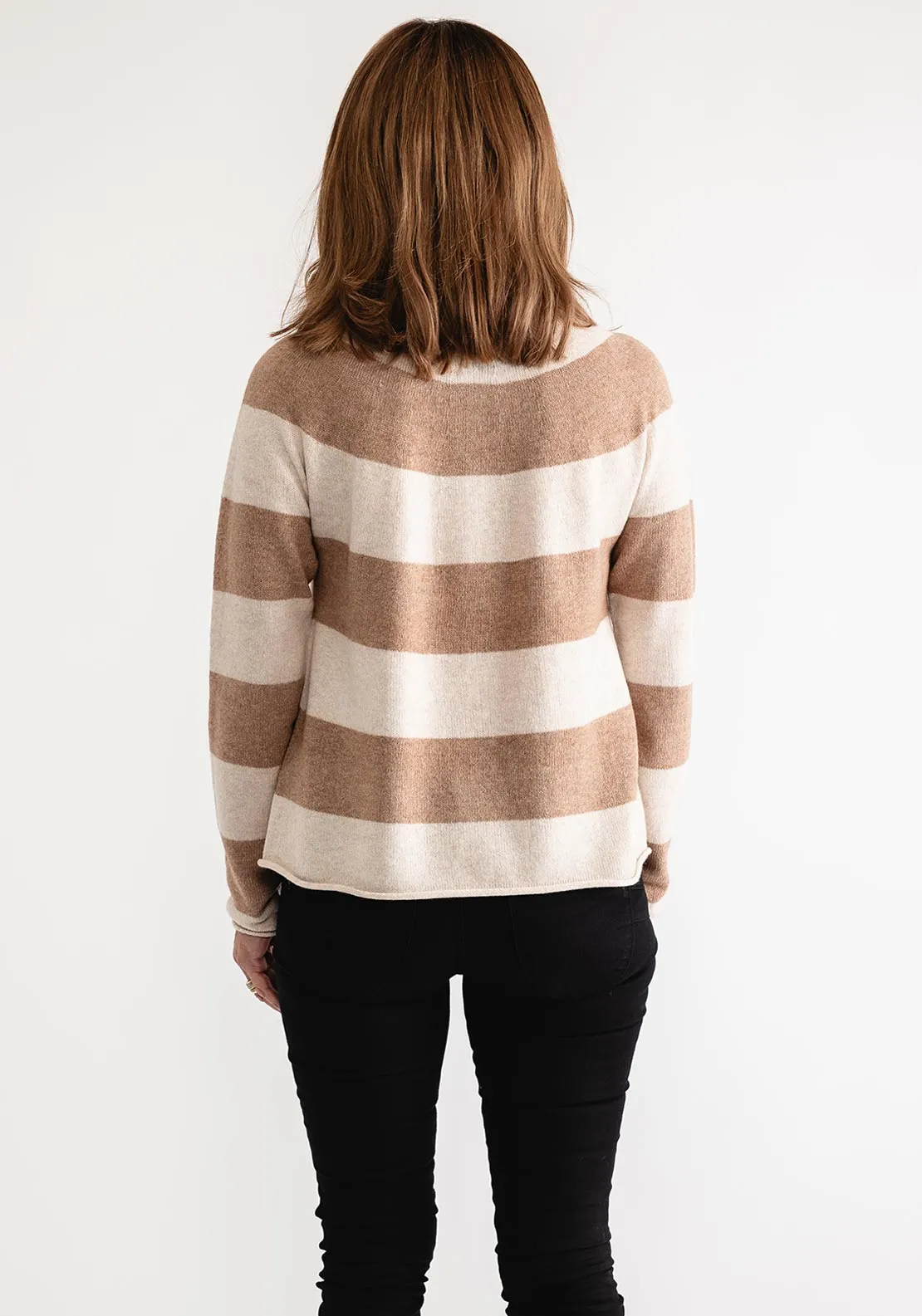 Oui Striped Fine Knit Jumper, Beige