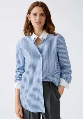 Oui Striped Long Sleeve Shirt, Blue and White