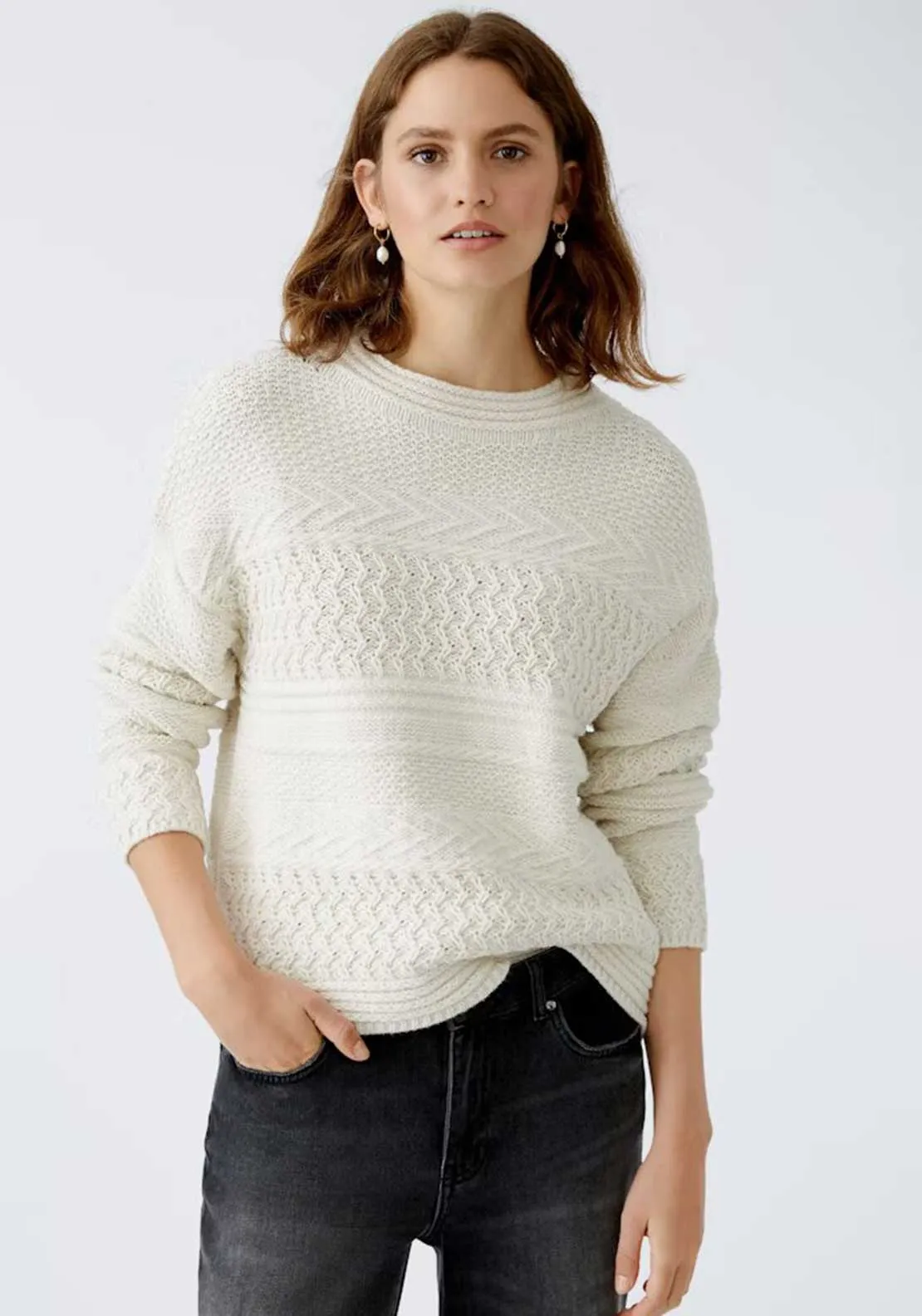 Oui Textured Knit Jumper, Off White