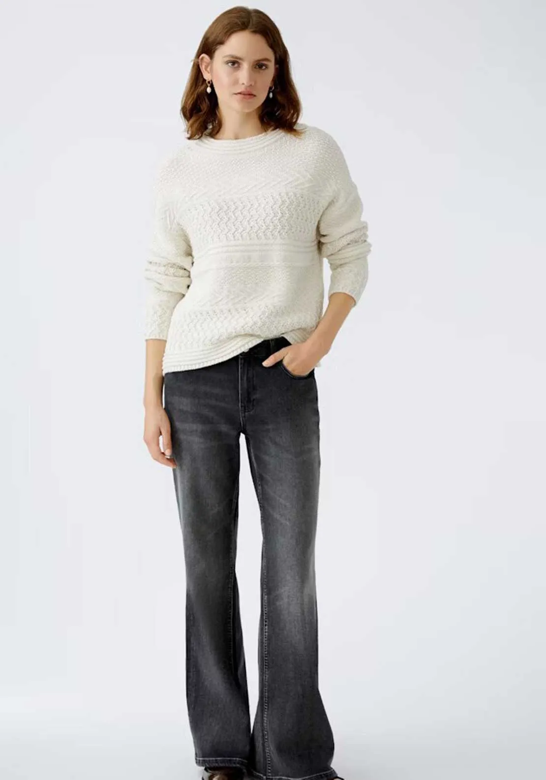 Oui Textured Knit Jumper, Off White